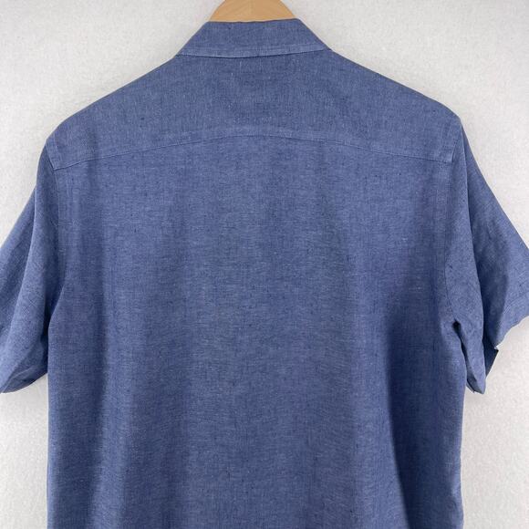 UNTUCKIT Shirt Mens M Cameron WR Linen Chambray Slim Fit Wrinkle Resistant Blue - Picture 7 of 13